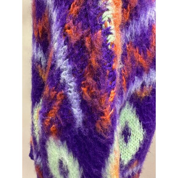ASOS Reclaimed Vintage Oversize Purple Fair Isle Fuzzy Cardigan Unisex sz small - Picture 12 of 16